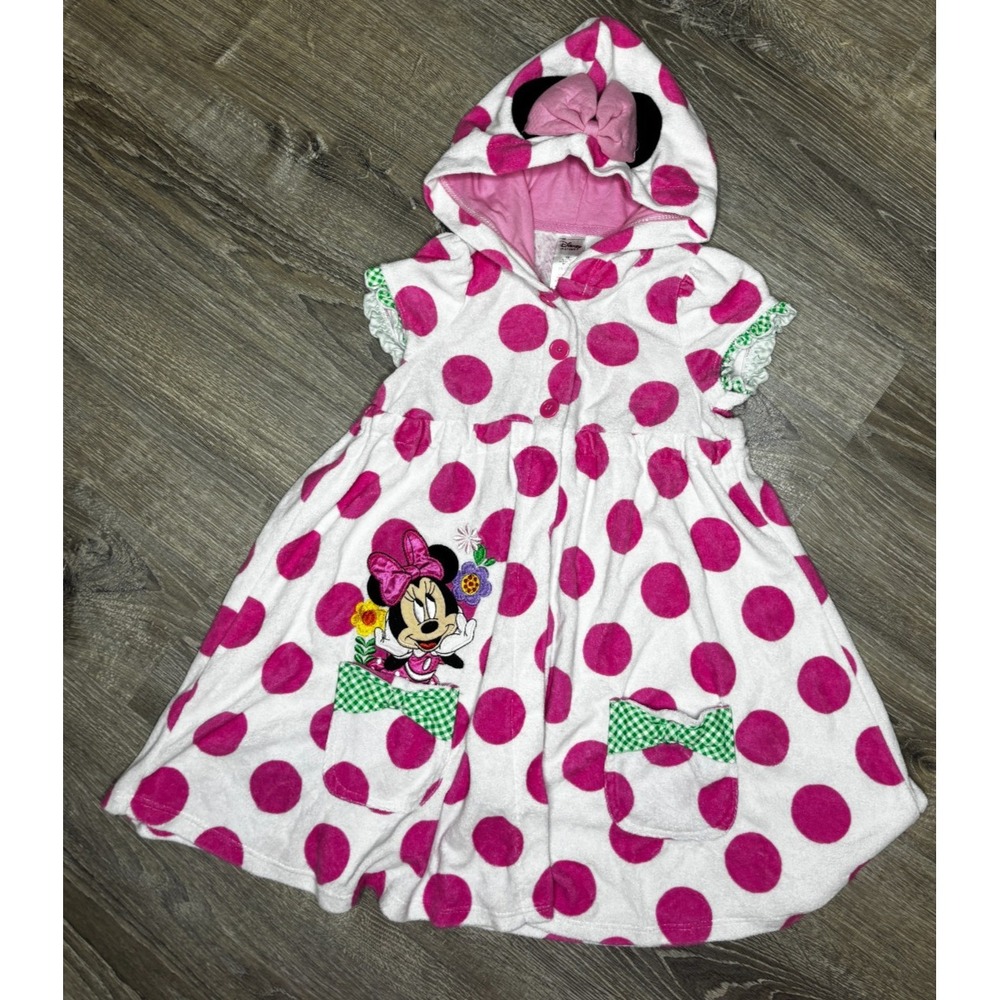 Disney Minnie Mouse Girls' Hooded Poncho Swim Coverup Polka Dot Pink‎ 7/8 Medium